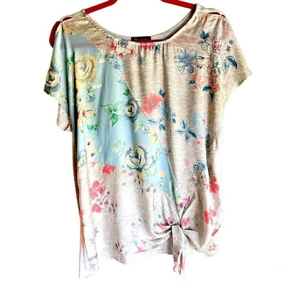 Women's Democracy Feminine Short Split Sleeve Tie Front Flowy Blouse Size Medium - Picture 1 of 6
